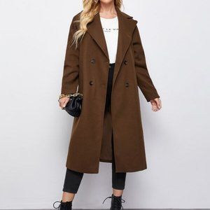 Pocket Front Pea Coat BROWN XS